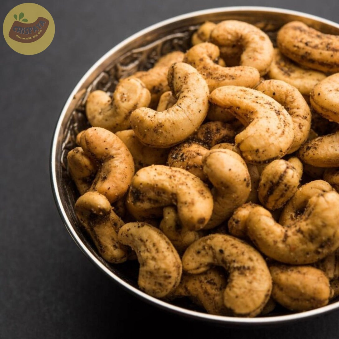 Crispaya Premium Black Pepper Cashews - Dry Roasted Whole Kaju - 200g